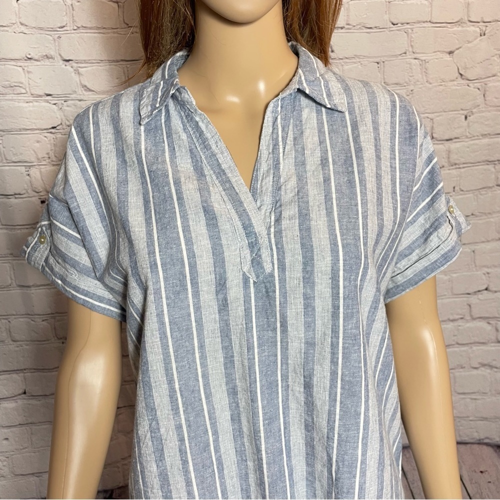 NWT New Sigrid Olsen Striped Linen Blend Blue Shirt Size S - Picture 3 of 9